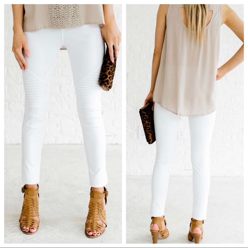 FAVORITES WHITE STRETCH MOTO SKINNY JEGGINGS - Picture 4 of 7